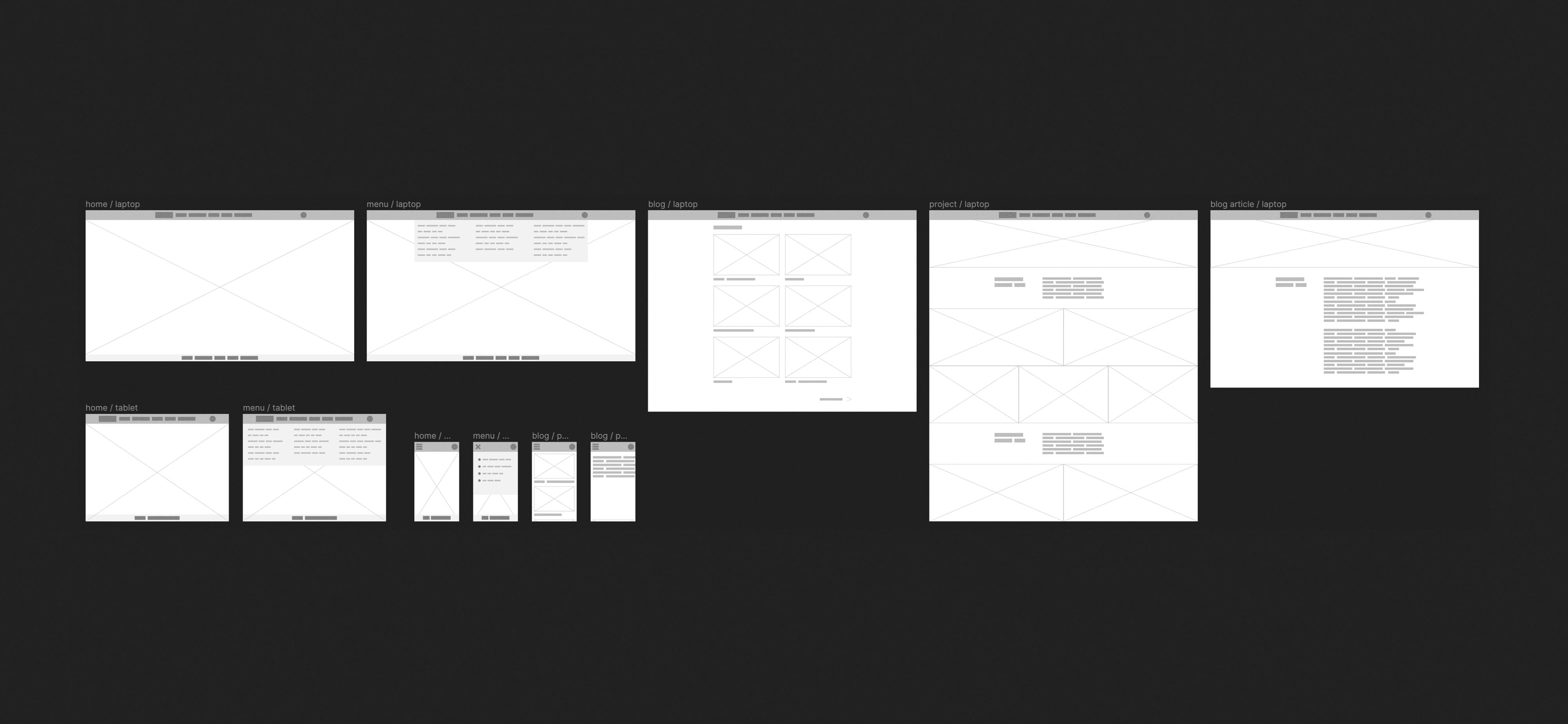 Exploring website possibilities with sketches and wireframes.